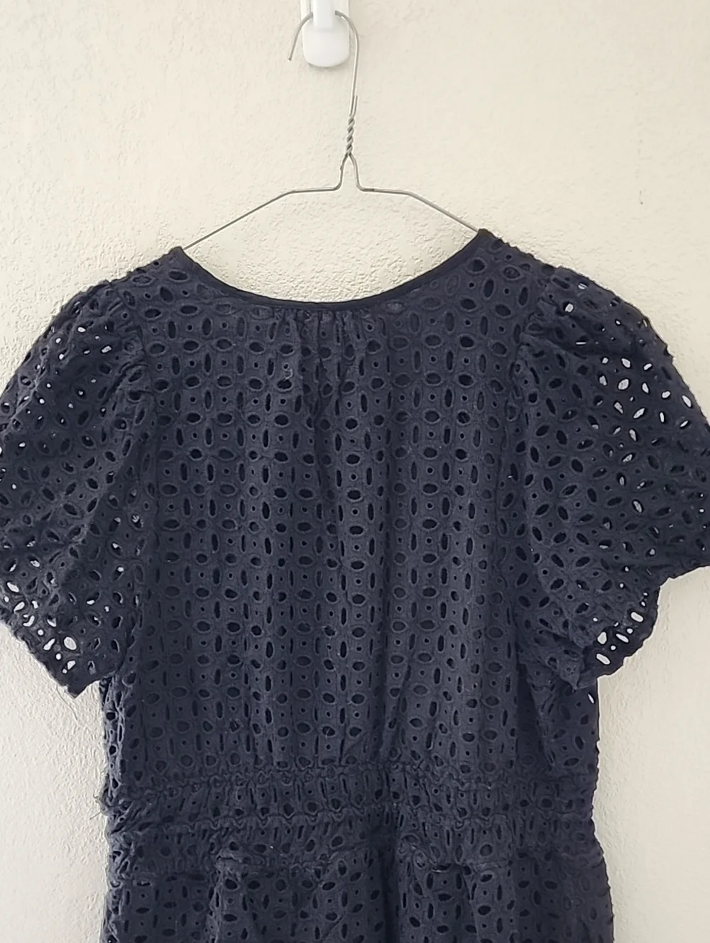 Anthropologie The Somerset Black Eyelet Mini-Dress V-Neck Tiered Lined Sz Large